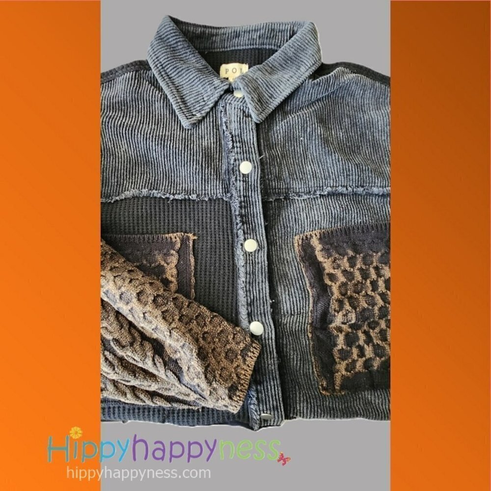 New POL Corduroy  Sweater Jacket Shacket Distressed Oversized Long Sleeve NWT - Picture 7 of 7